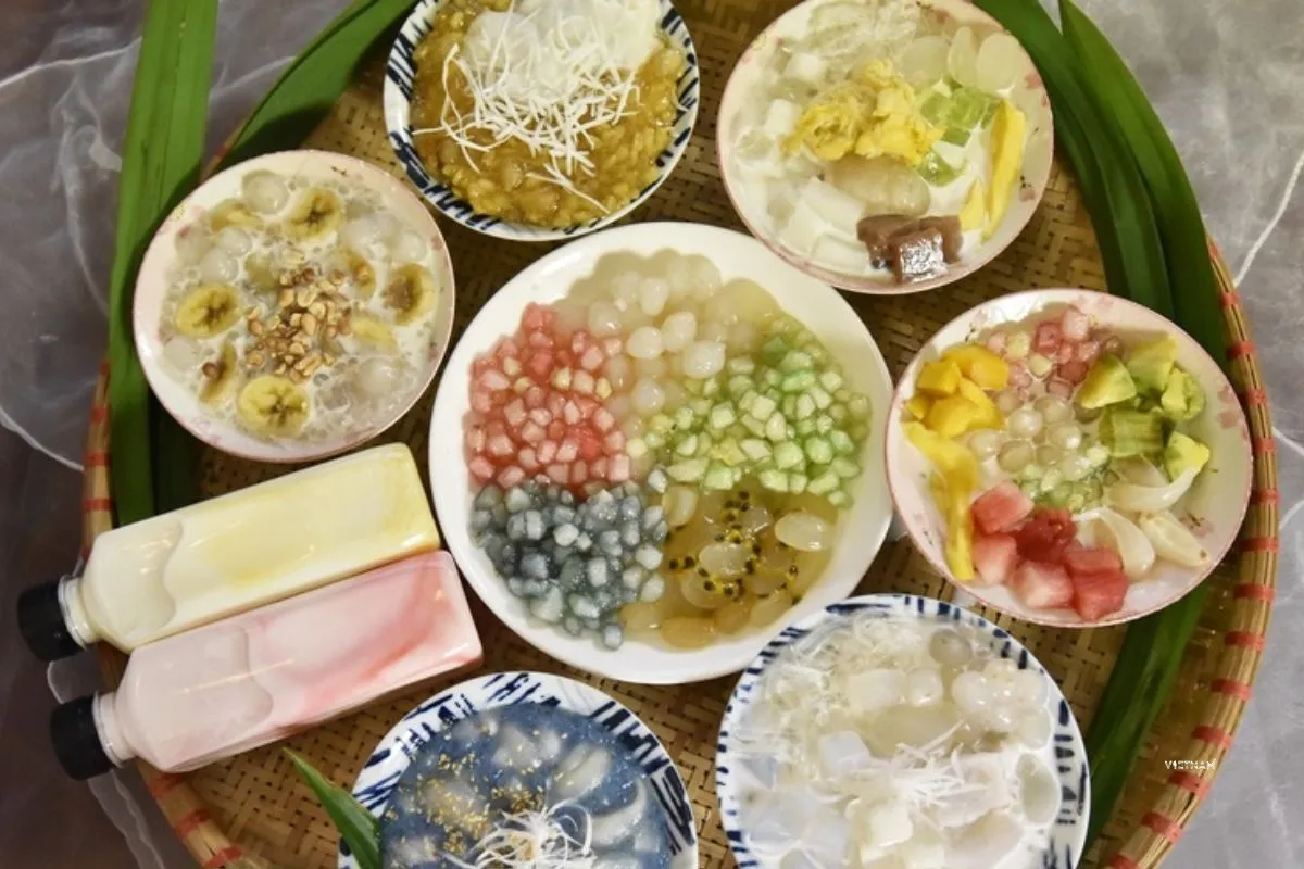 Exclusive Hanoi Street Food Tour | Discover Hanoi’s Best Eats on Foot Cha ba mau Hanoi colorful dessert bowl