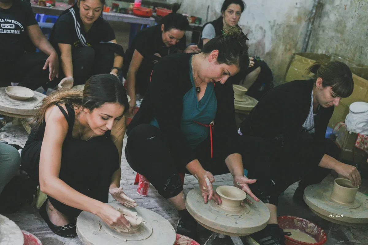 Hanoi Cycling Tour | Bat Trang, Kim Lan & Xuan Quan Flower Villages Pottery hand making experience in Bat Trang village